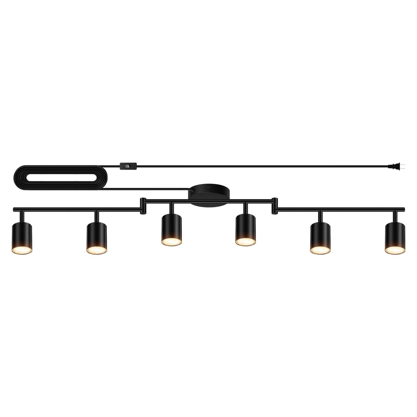 Front. Dazzed Corner - 6-Light Plug-in LED Track Lighting, Ceiling Spotlight Kit - Black.