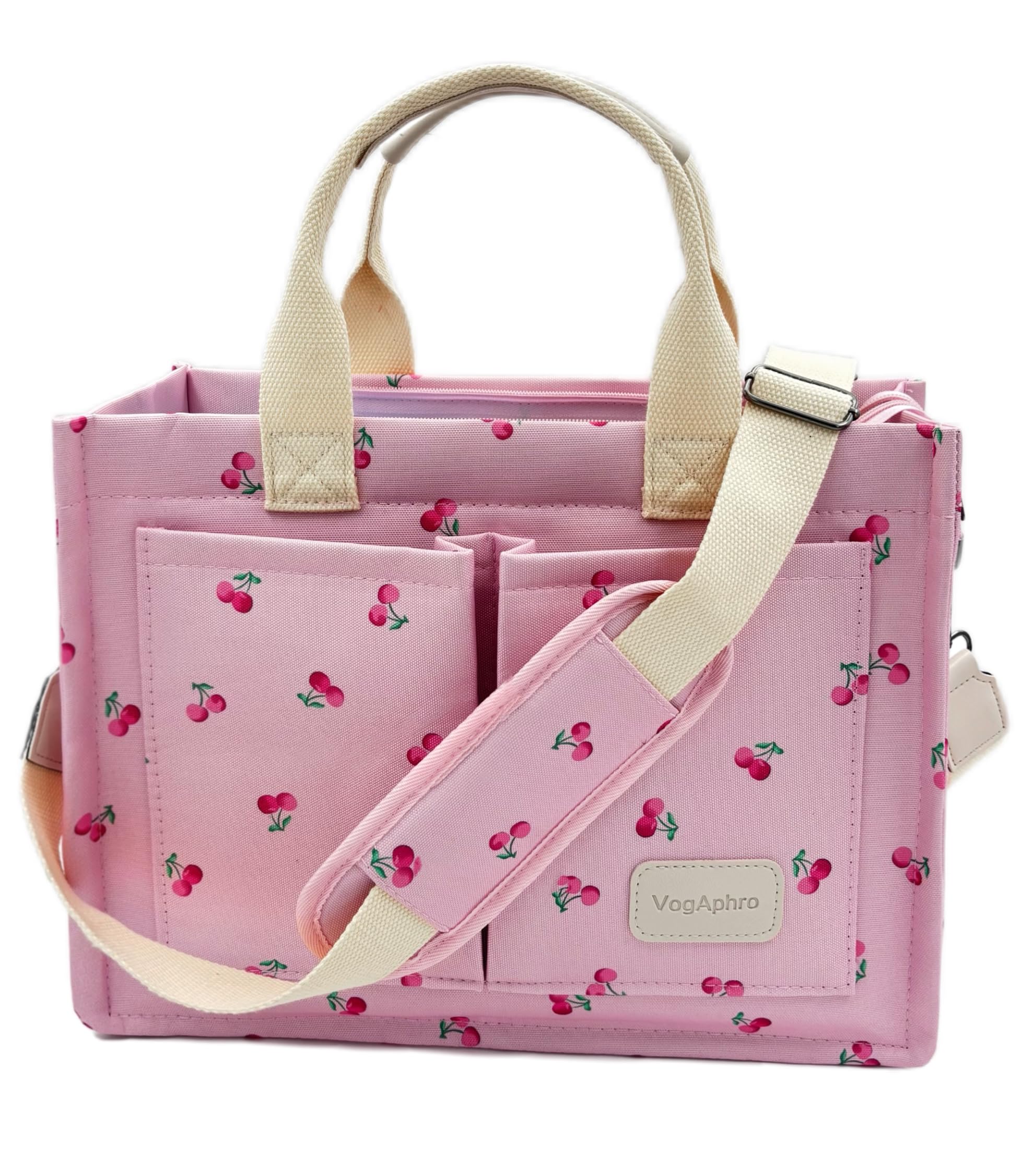 Front. DORLUKFU - Large Canvas Tote Bag for Women Work Tote Bags with Pockets Laptop Crossbody Purses Everyday Bag Handbags for Travel - New Upgrade Plus Cherry Pink.