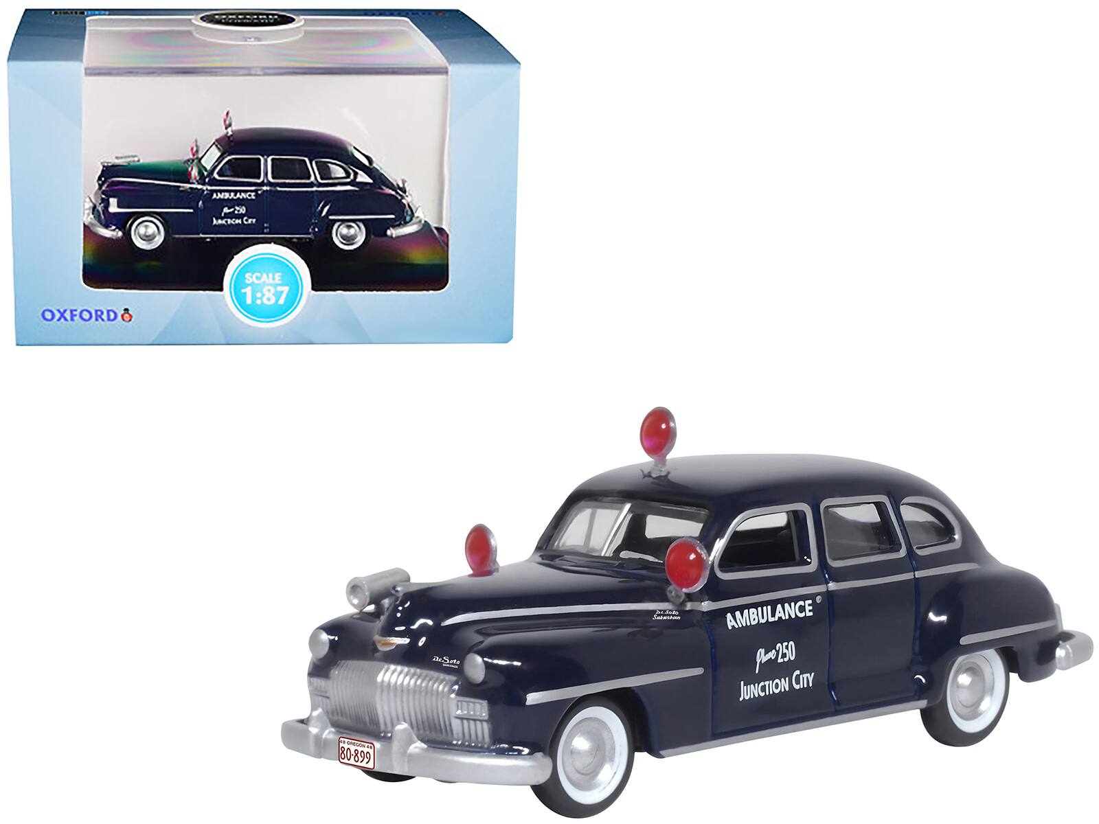 "1946 DeSoto Suburban Ambulance Dark Blue ""Junction City Ambulance"" 1/87 (HO) Scale Diecast Model Car by Oxford Diecast" price history on PriceWatchPro