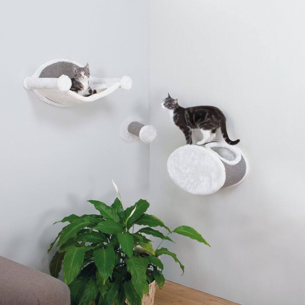 Angle. TRIXIE - Liam Multi-Level Wall Mounted Cat Perch-Lounge Set - Cream/Gray.