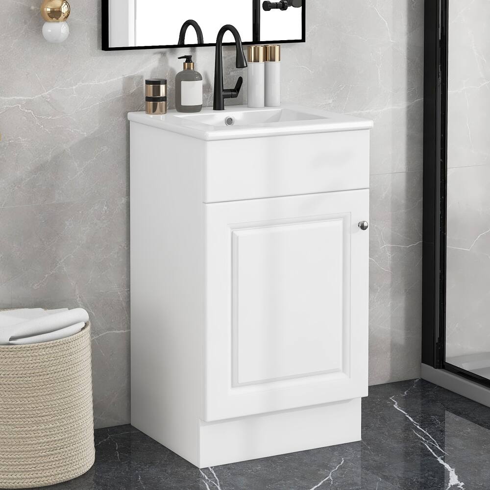 Angle. Loheer - Loheer 18 inch bathroom vanity with sink White Freestanding Cabinet - White.