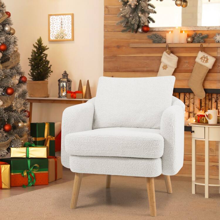 Left. SlickBlue - Modern Sherpa Upholstered Accent Chair with Cushion for Bedroom or Office - White.