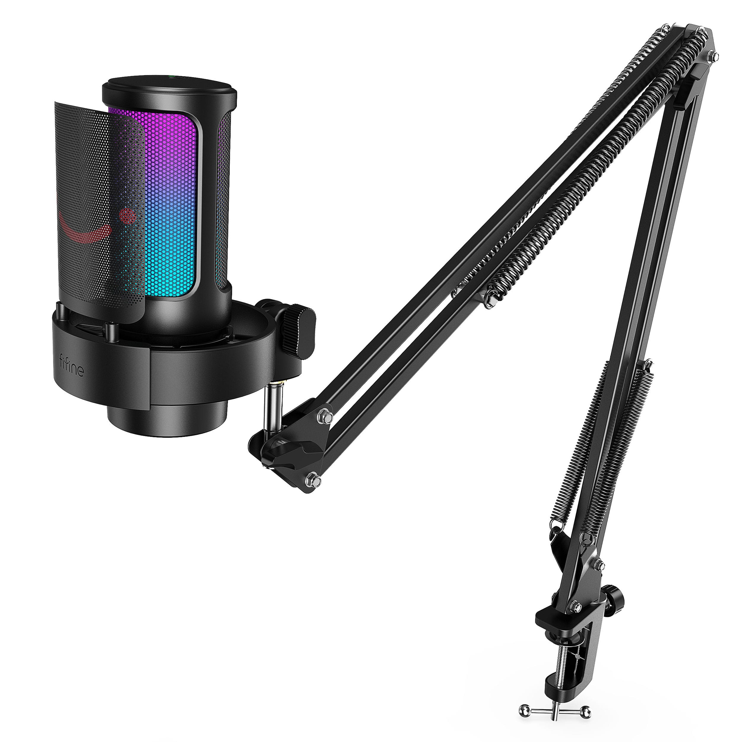 FIFINE - USB Gaming Condenser Microphone Kit, PC Streaming Mic with RGB Lights, Mute, Gain Knob for Recording Podcast