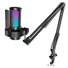 Front. FIFINE - FIFINE USB Gaming Condenser Microphone Kit, PC Streaming Mic with RGB Lights, Mute, Gain Knob for Recording Podcast - Black.