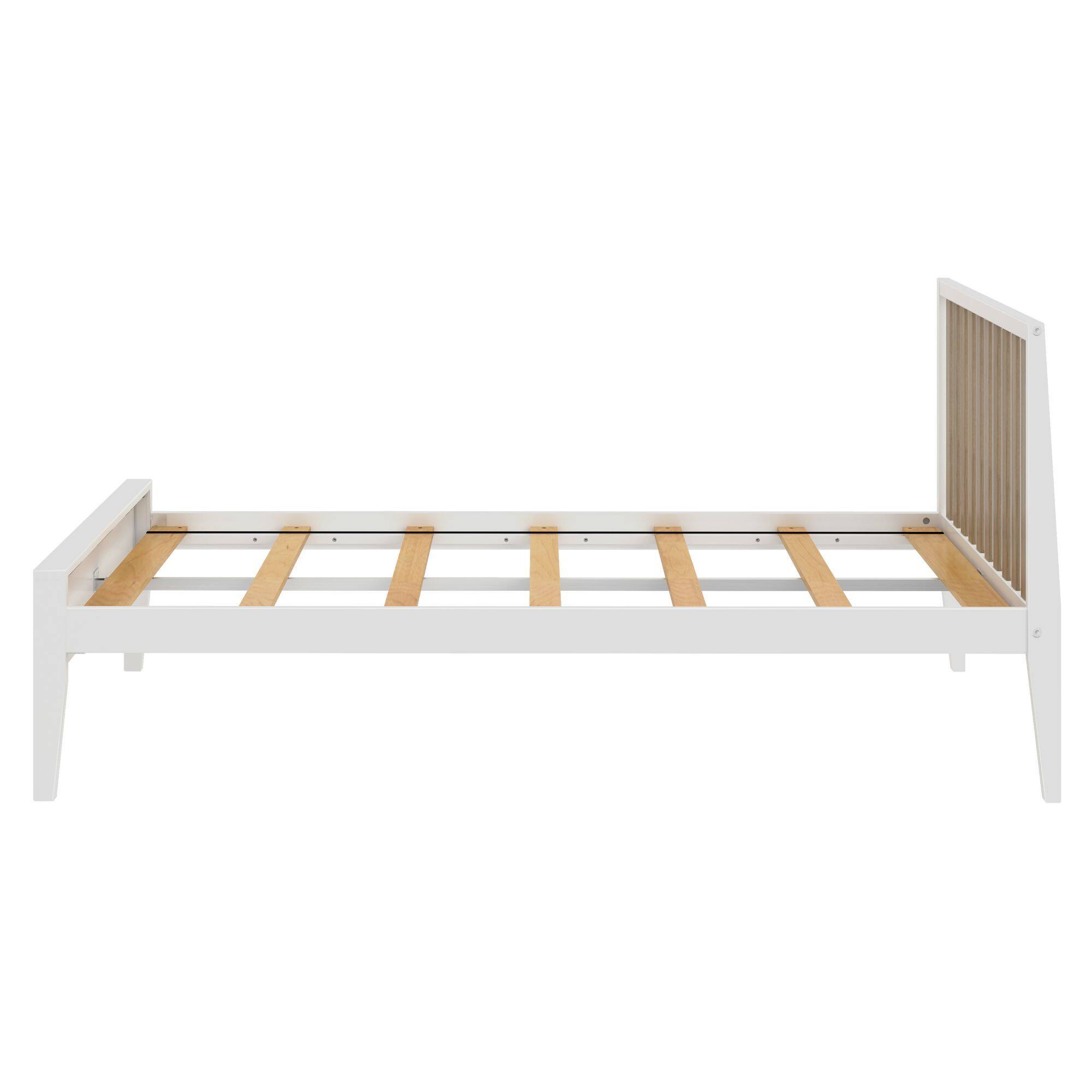 Alt View 3. Plank+Beam - Scandinavian Full-Size Bed with Slatted Headboard, White/Blonde - White/Blonde.