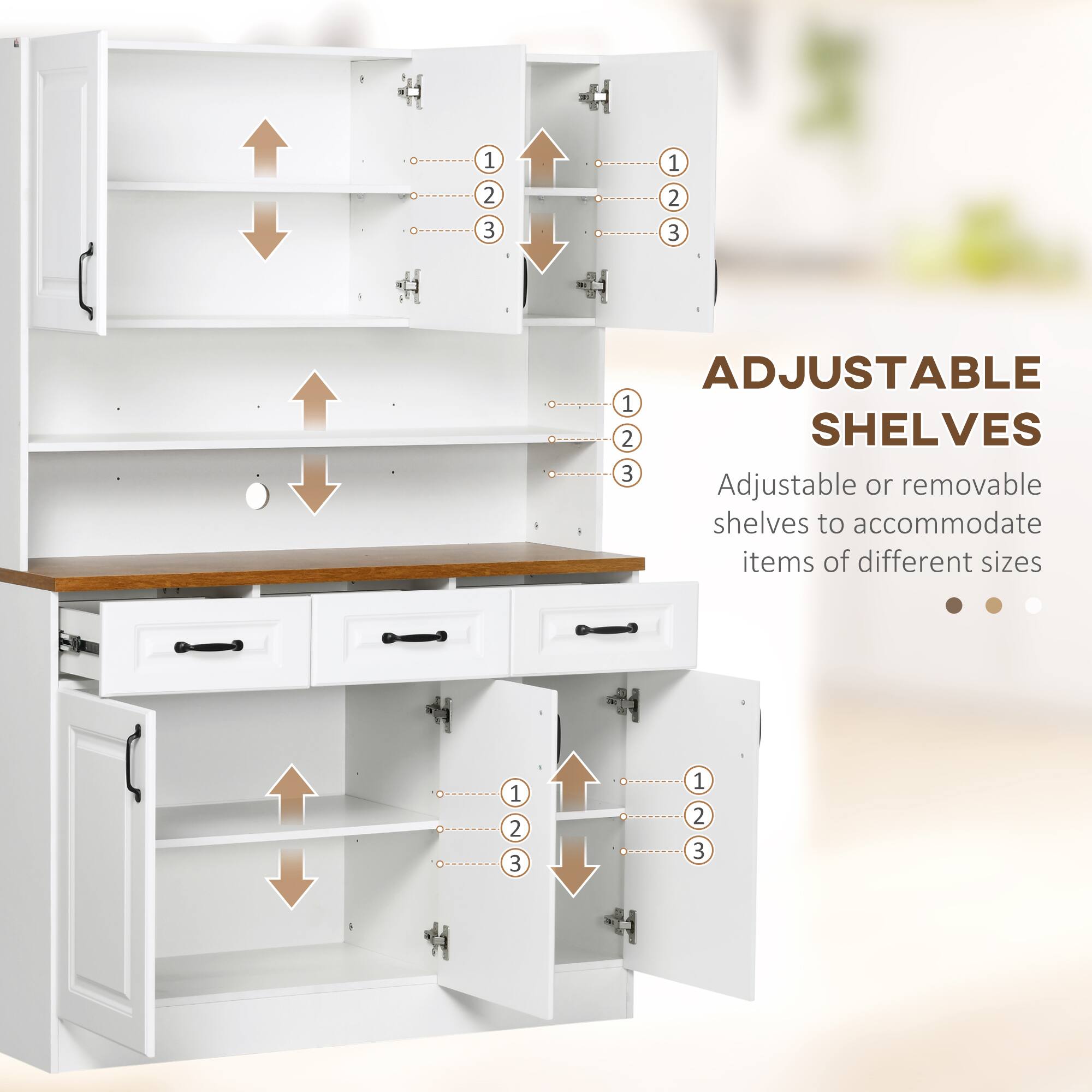 ADJUSTABLE SHELVES

Adjustable or removable shelves to accommodate items of different sizes