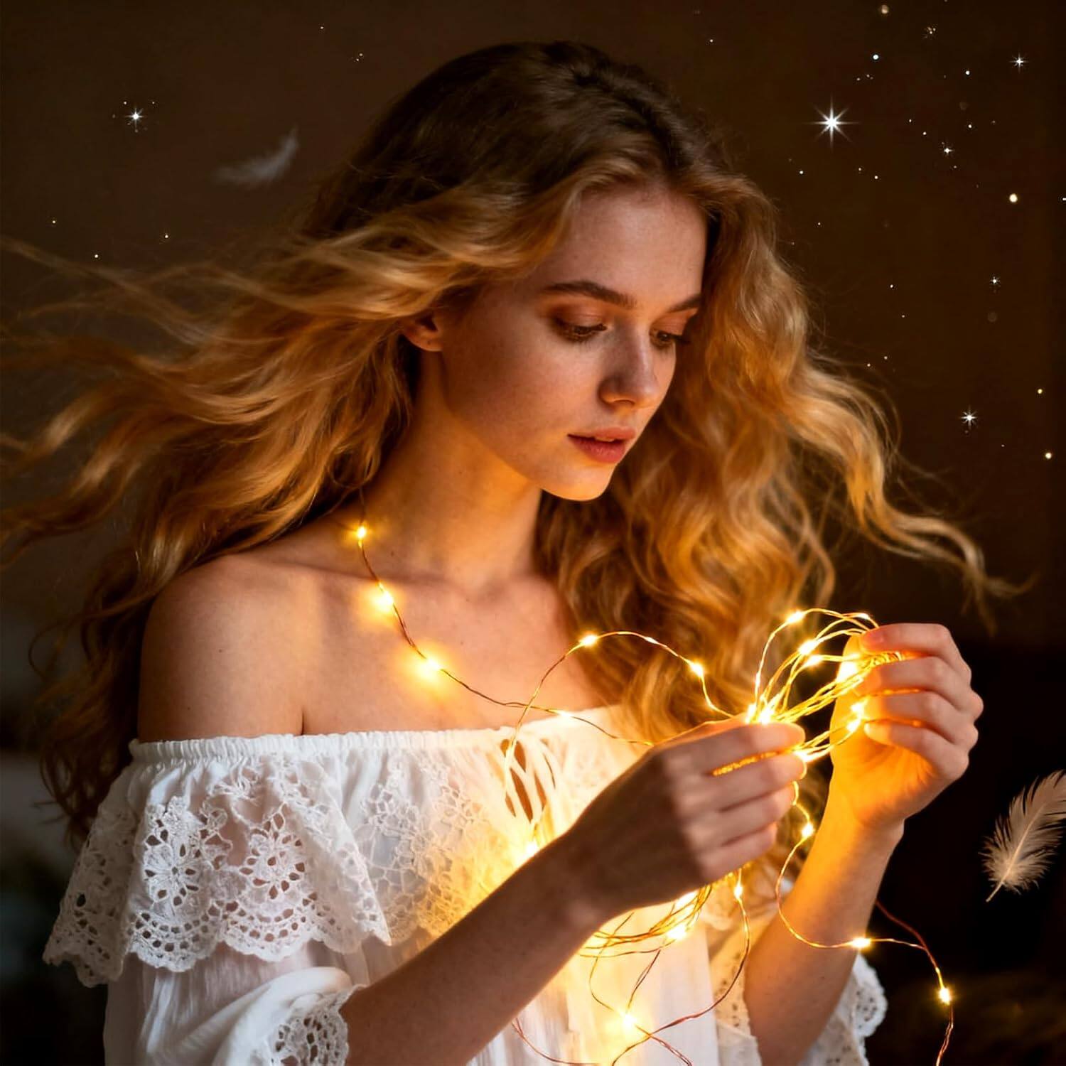 Left. THIRSTY TURTLE - 10-Pack 30-LED Fairy String Lights, Battery Timer, Warm White.