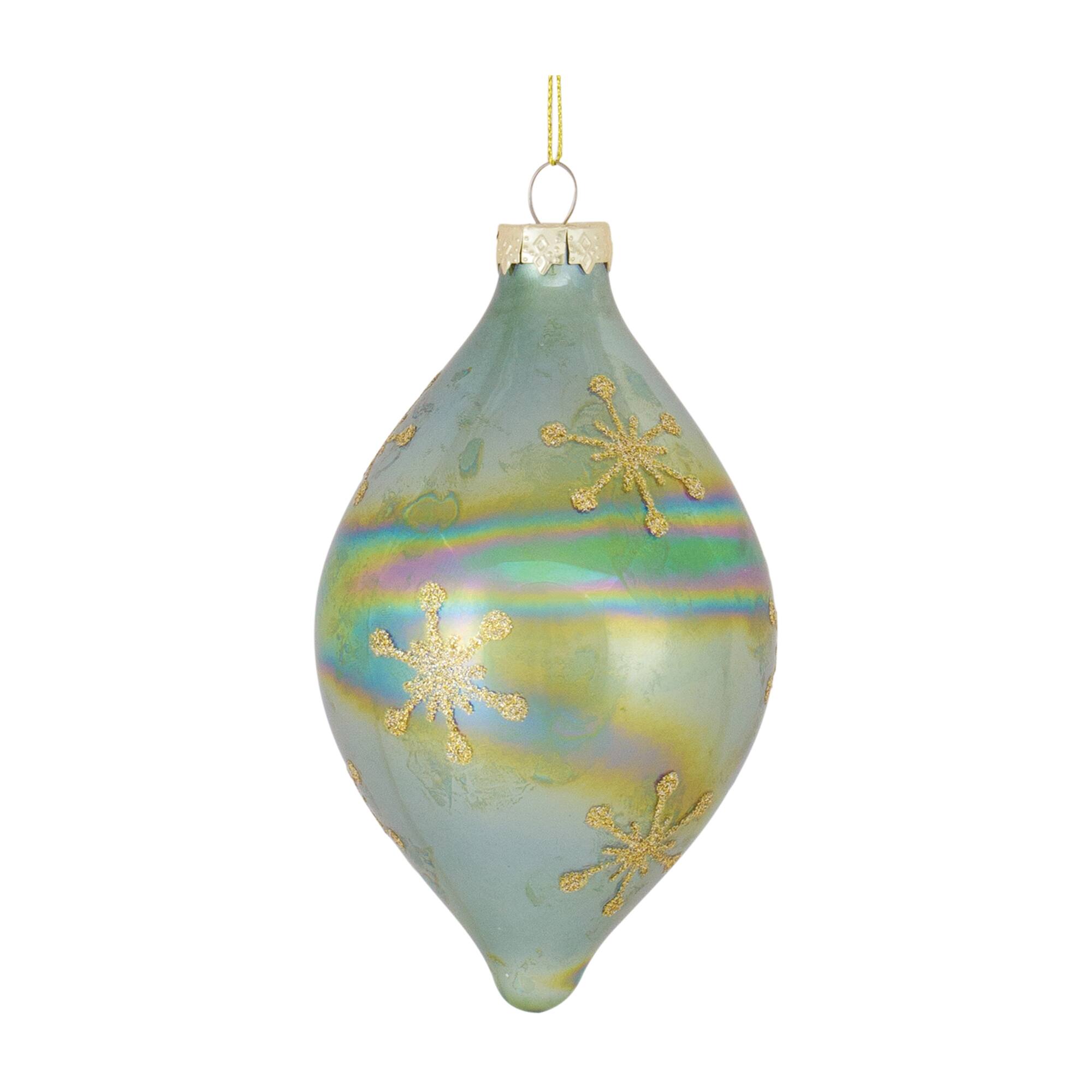 Back. BreeBe - Irredescent Glass Snowflake Ornament (Set of 6) - Green.