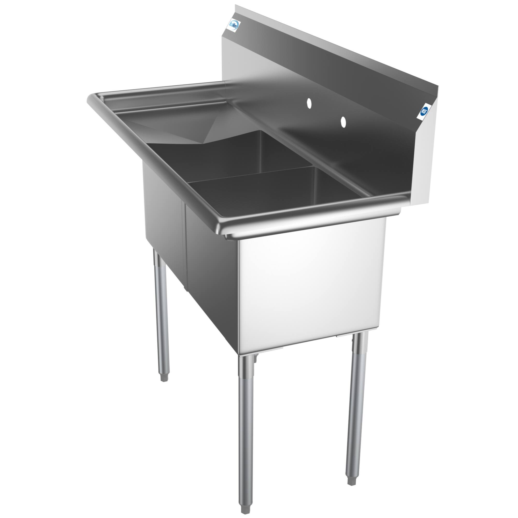 Back. Koolmore - 48 in. Two Compartment Stainless Steel  Sink with 2 Drainboards, Bowl Size 15"x 15"x 12" SB151512-15L3. - Stainless Steel.