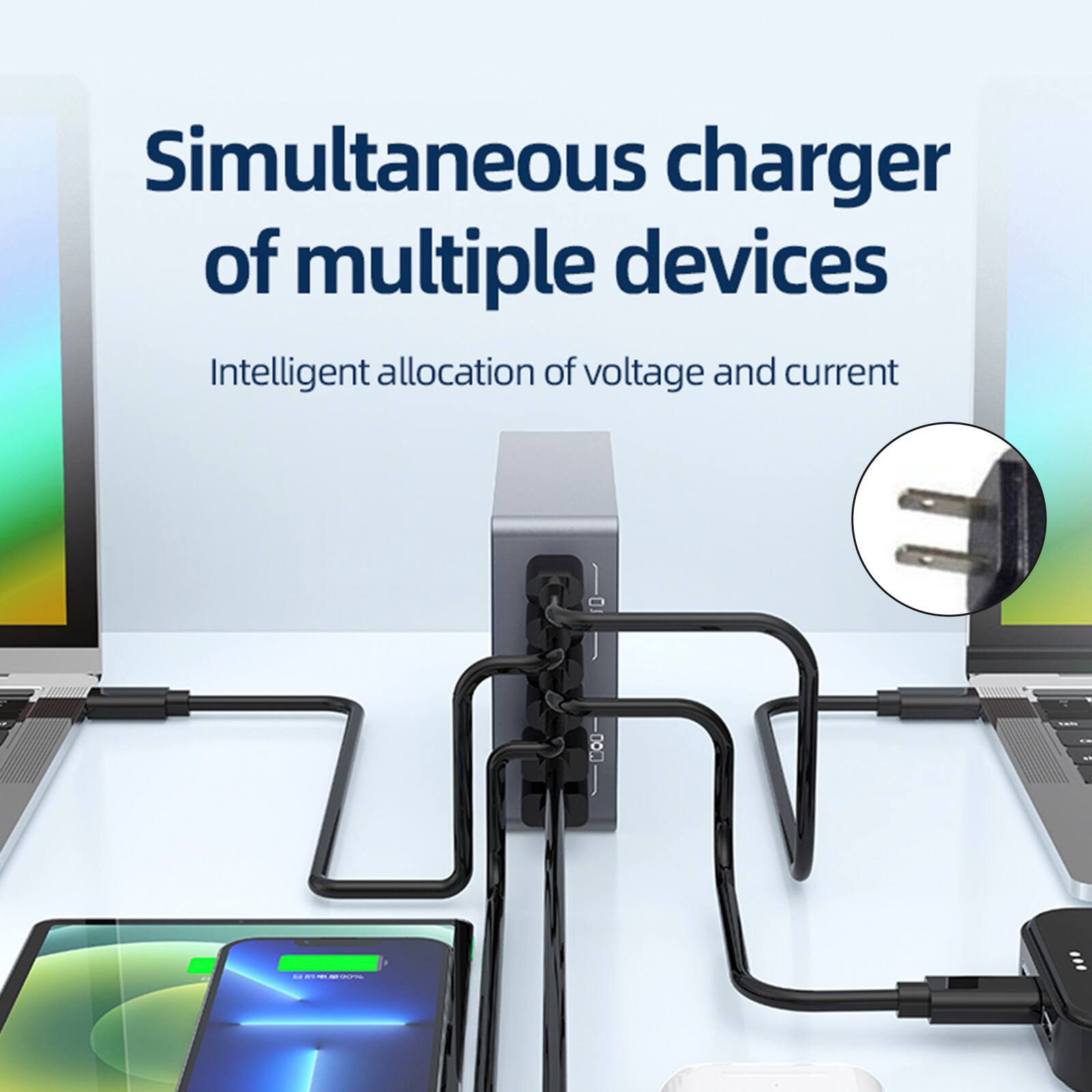 Simultaneous charger of multiple devices  
Intelligent allocation of voltage and current