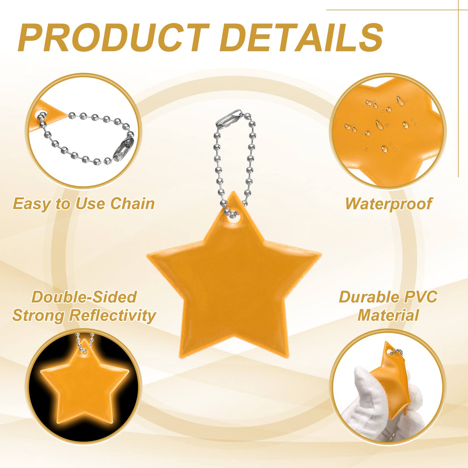 PRODUCT DETAILS

- Easy to Use Chain
- Waterproof
- Double-Sided Strong Reflectivity
- Durable PVC Material