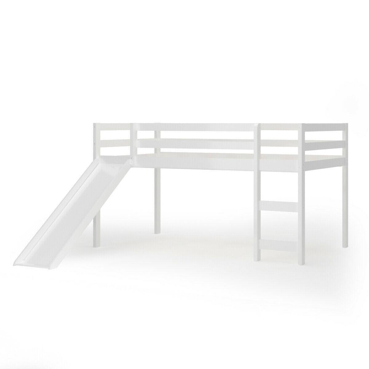 Alt View 5. Gymax - Gymax Twin Size Loft Bed with Slide Wood Low Sturdy Loft Bed Bedroom White - White.