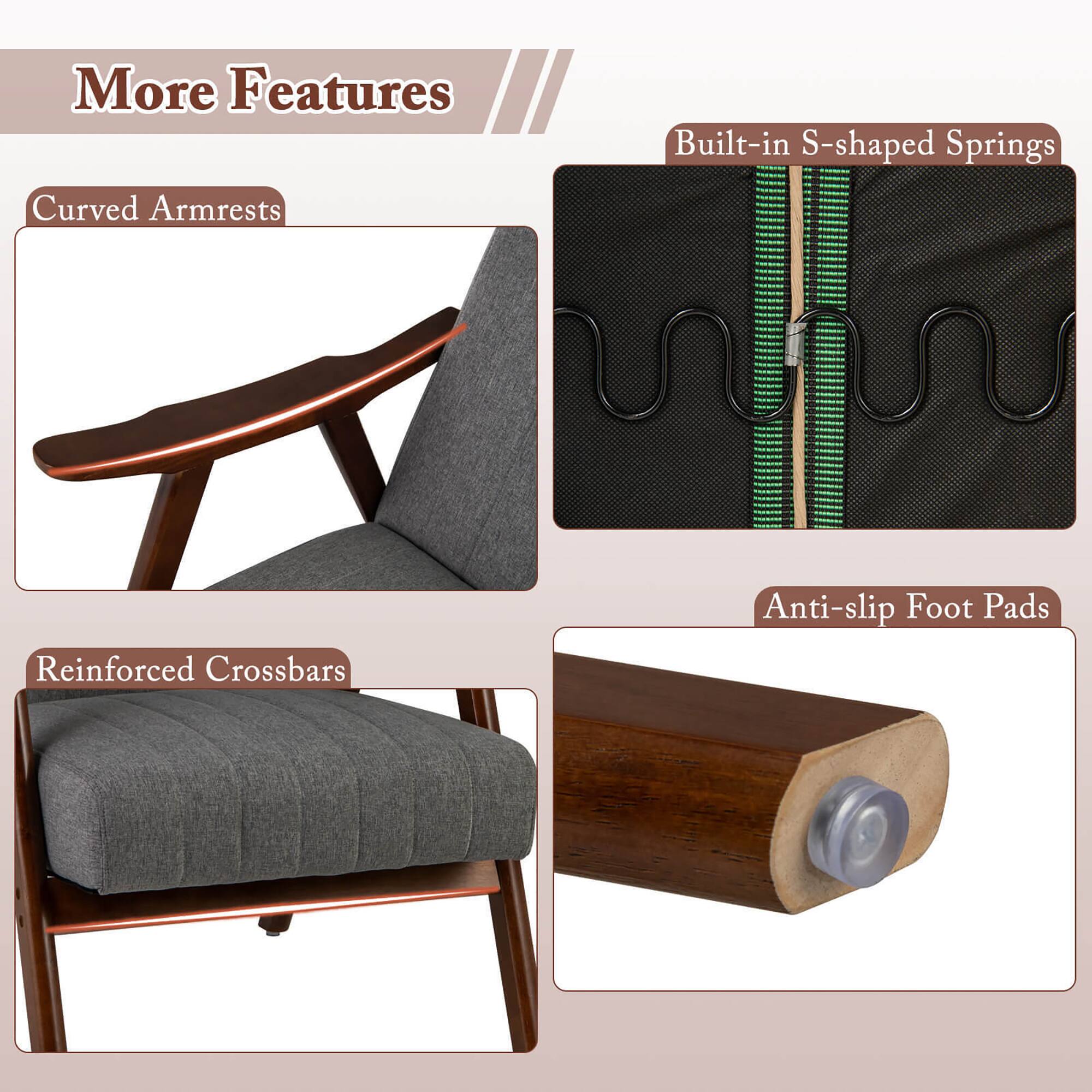 More Features

- Curved Armrests
- Built-in S-shaped Springs
- Reinforced Crossbars
- Anti-slip Foot Pads