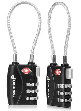 Fosmon - 2 Pack TSA Approved Luggage Lock, 3 Digit Combination Lock Easy To Set Luggage Cable Lock, Combo TSA Locks - Black