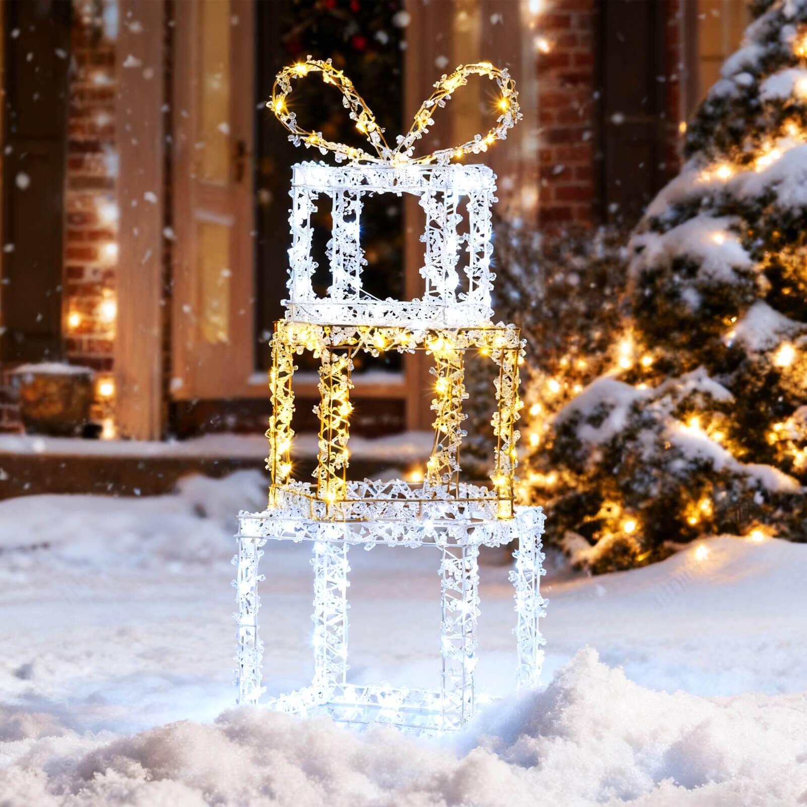 Alt View 1. Costway - Costway Set of 3 Pre-Lit Christmas Present Box Lights with Warm & Cold White LED Lights - Multicolor.