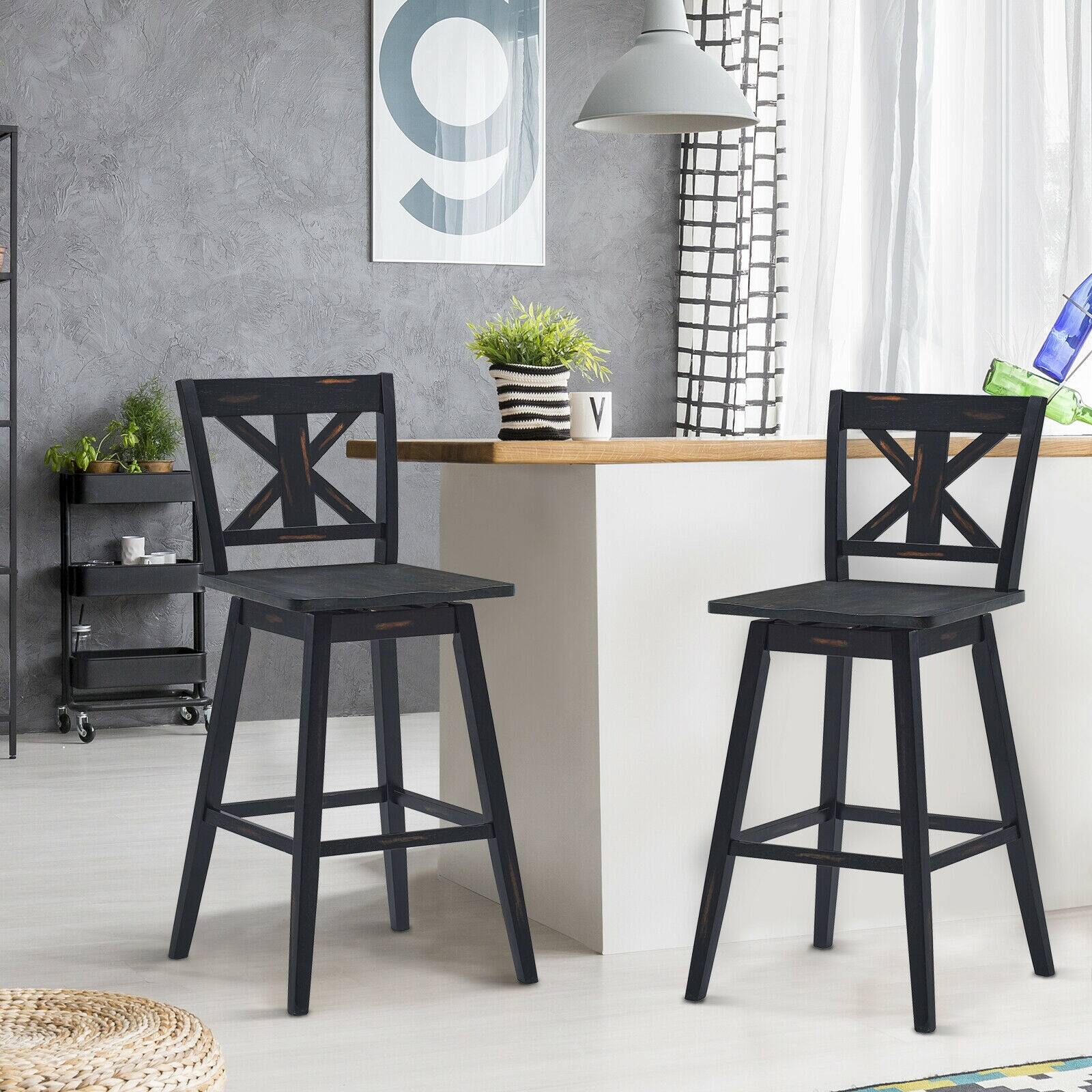 Alt View 8. Ecooso - Set of 2 360-Degree Swivel Bar Stools for Home Restaurant - Black.