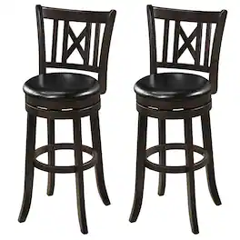 Costway - Set of 2 Bar Stools 30" Swivel Bar Chairs with Footrest, Hollowed Backrest - Brown 30"