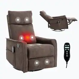 Ropilly - Fabric Swivel Rocker Recliner, Manual Recliner Chair with Massage and Heat for Living Room - Brown