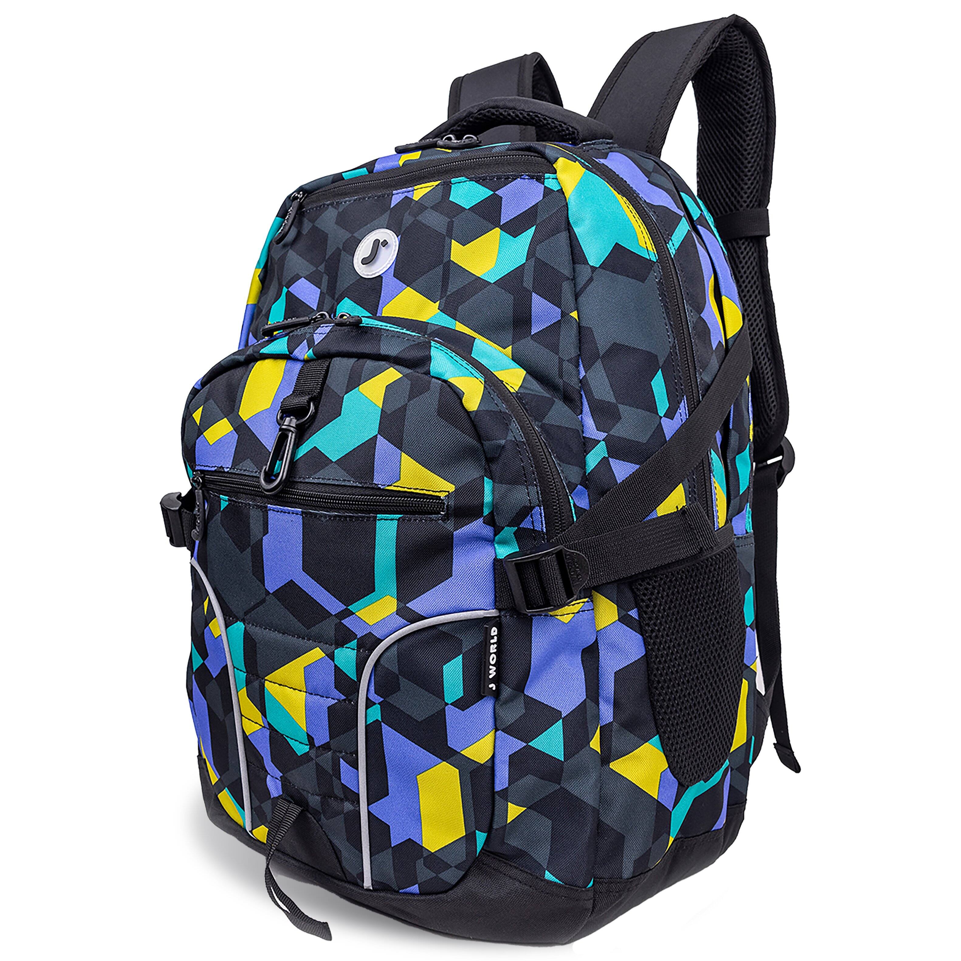 Angle. J World - J World Boys and Girls Atom 18.5" Multi-Compartment Laptop Backpack for School and Travel, Cubes - CUBES.