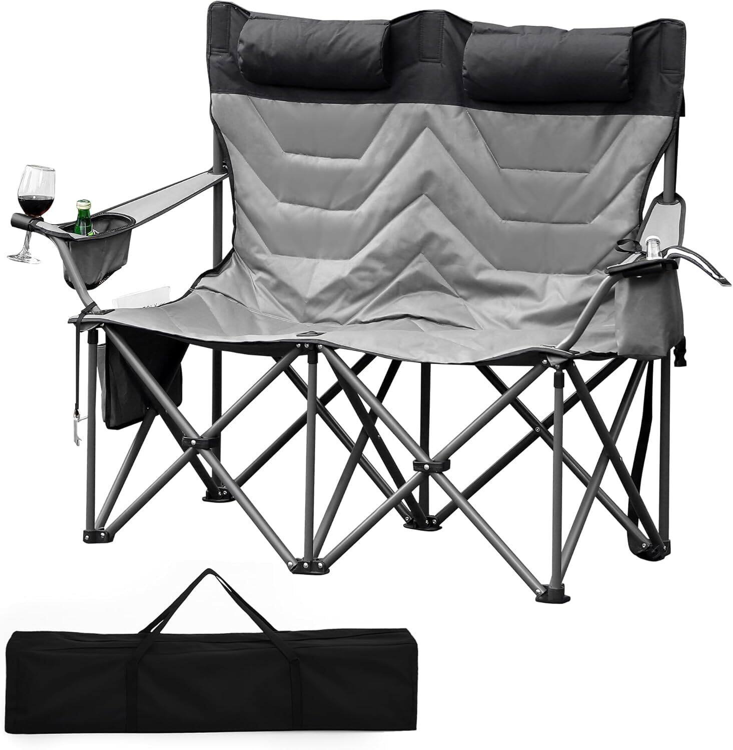 Front. Babevy - High Back, Heavy Duty Folding Loveseat with Pillow& Storage Bag for 900lbs Capacity, Oversized 2-Person Folding chair - Gray.