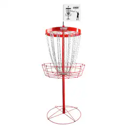 GSE Games & Sports Expert - Heavy-Duty 24-Chain Disc Golf Basket, Professional Metal Flying Disc Golf Practice Target - Red