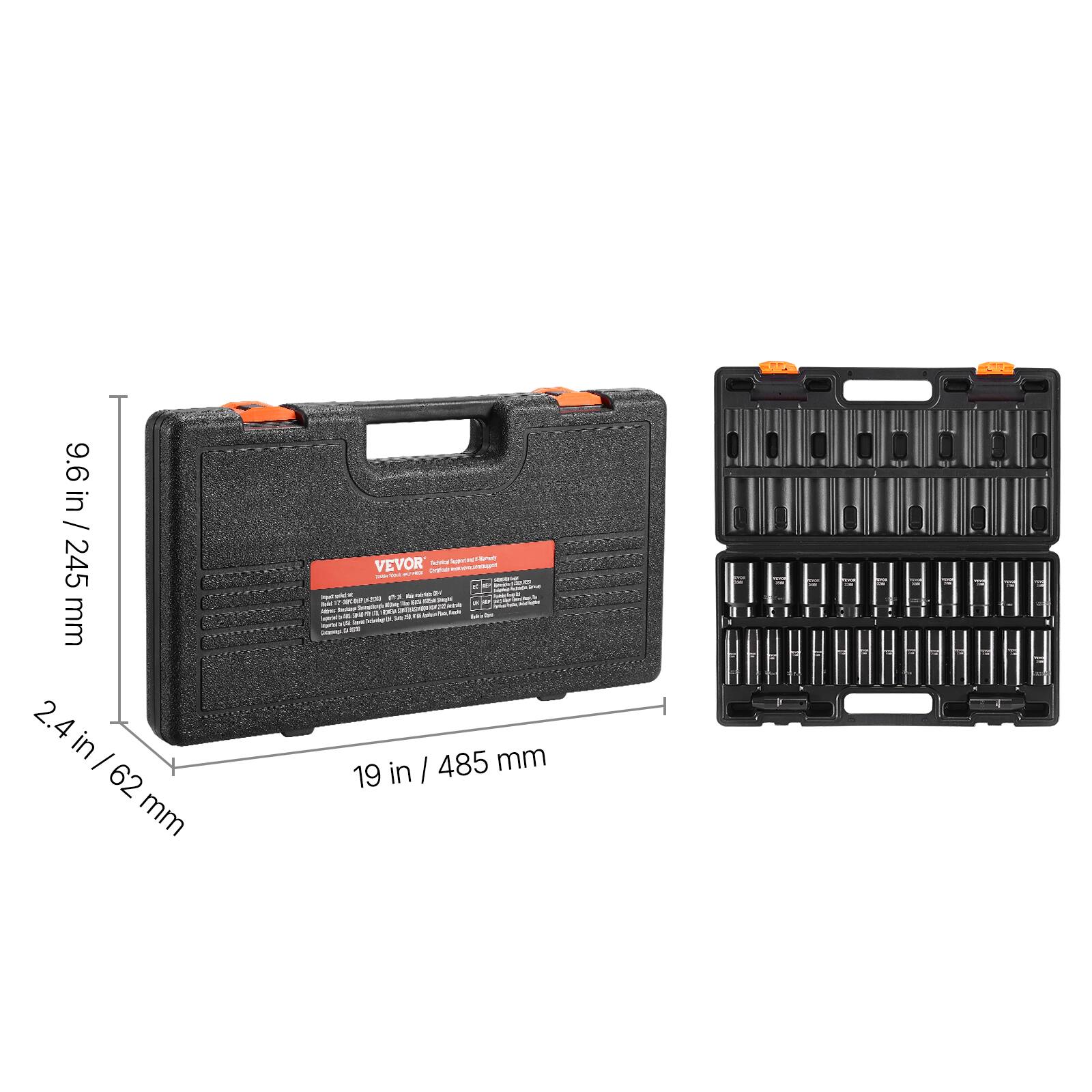 9.6 in / 245 mm
2.4 in / 62 mm
19 in / 485 mm