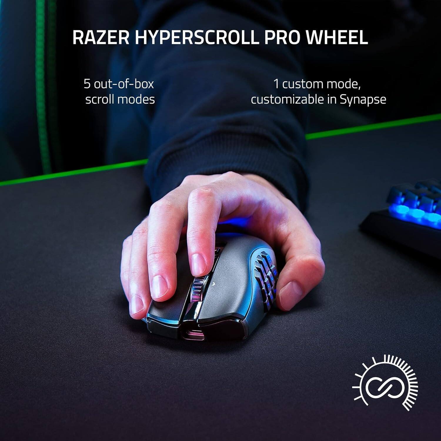 RAZER HYPERSCROLL PRO WHEEL

5 out-of-box scroll modes

1 custom mode, customizable in Synapse