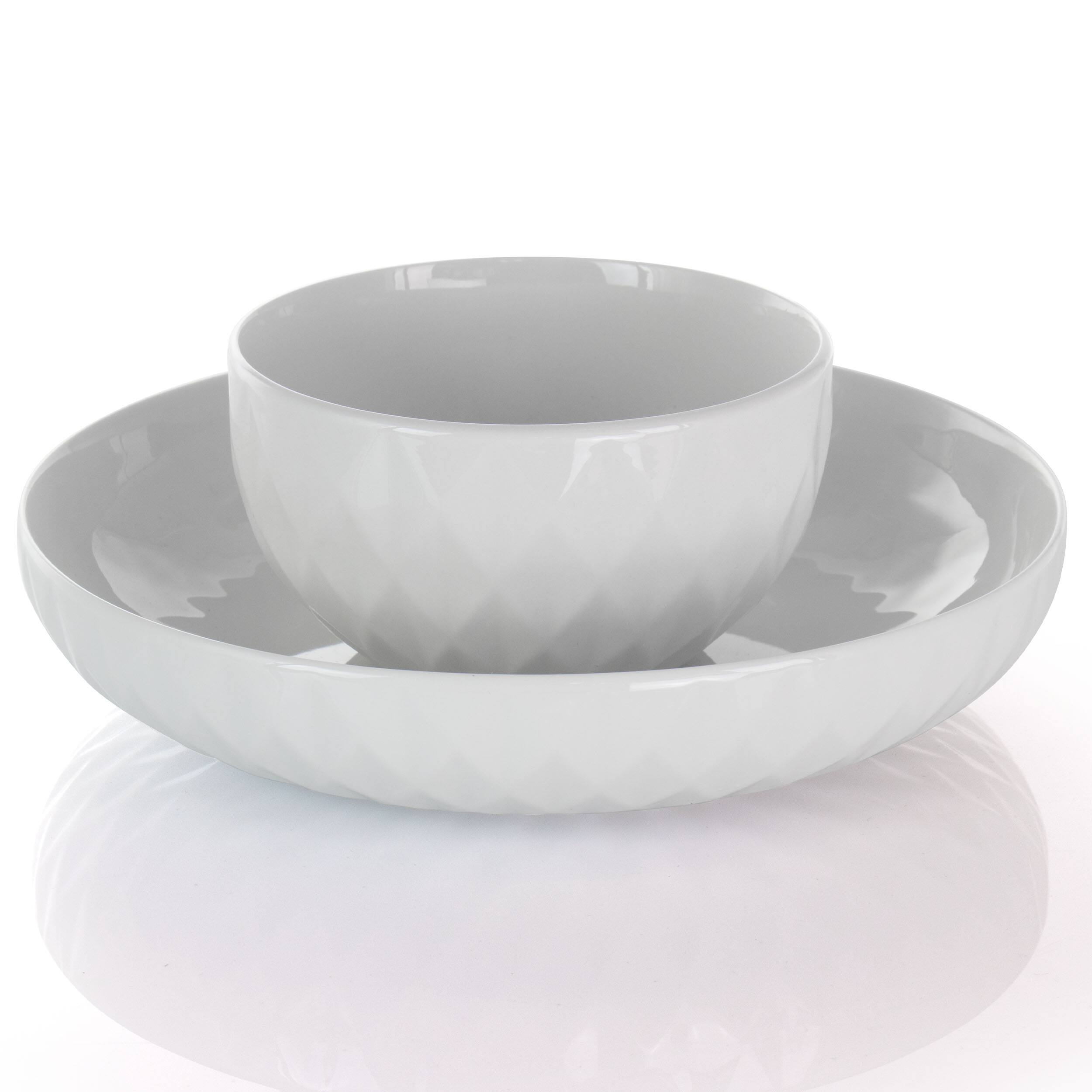 Alt View 1. Elama - Elama Sienna 18 Piece Porcelain Dinnerware Set in White - White.