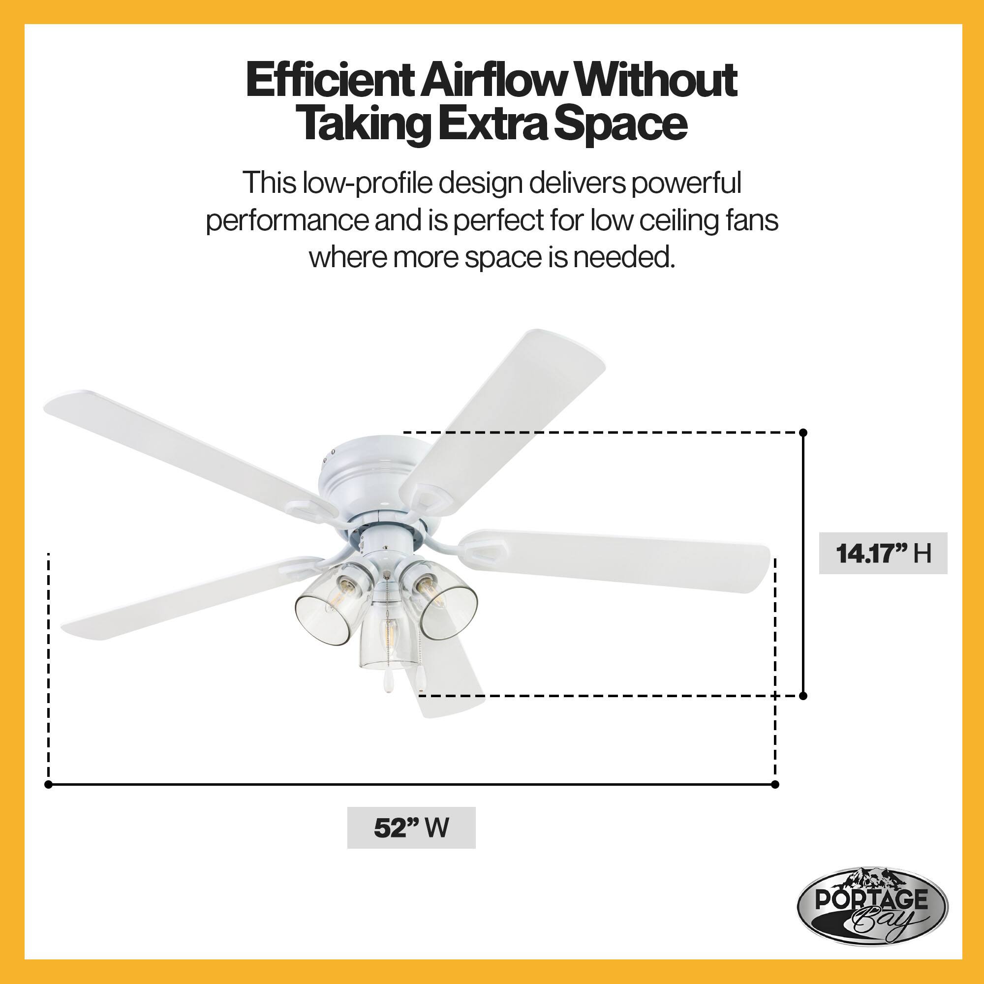 Efficient Airflow Without Taking Extra Space

This low-profile design delivers powerful performance and is perfect for low ceiling fans where more space is needed.

14.17" H
52" W

PORTAGE Bay