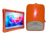 LINSAY - 10.1"Octa Core 128GB Storage Android 15 Tablet IPS Screen with Red Kids Defender Case, and LED Backpack - Orange