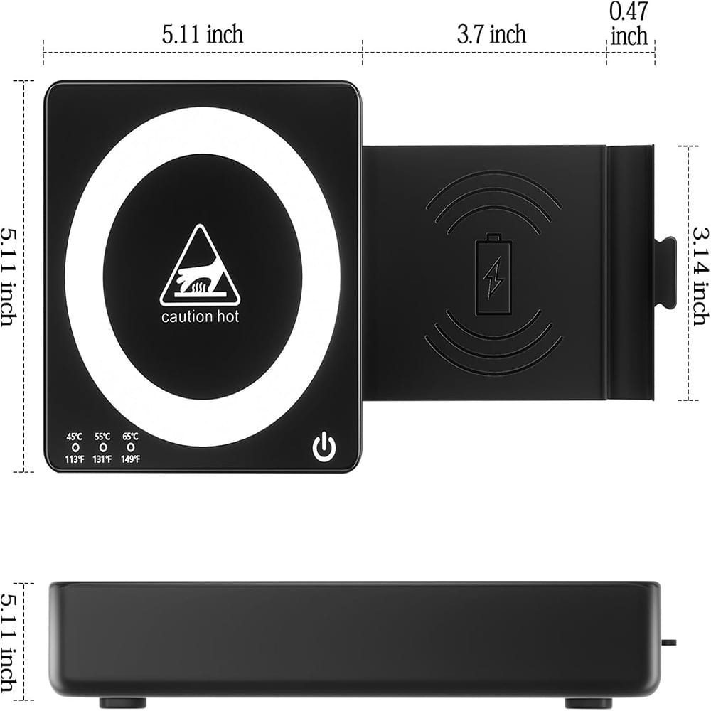 Schertz - Smart Coffee Mug Warmer with Wireless Charging, 3 Temps, Auto Off - Black+white