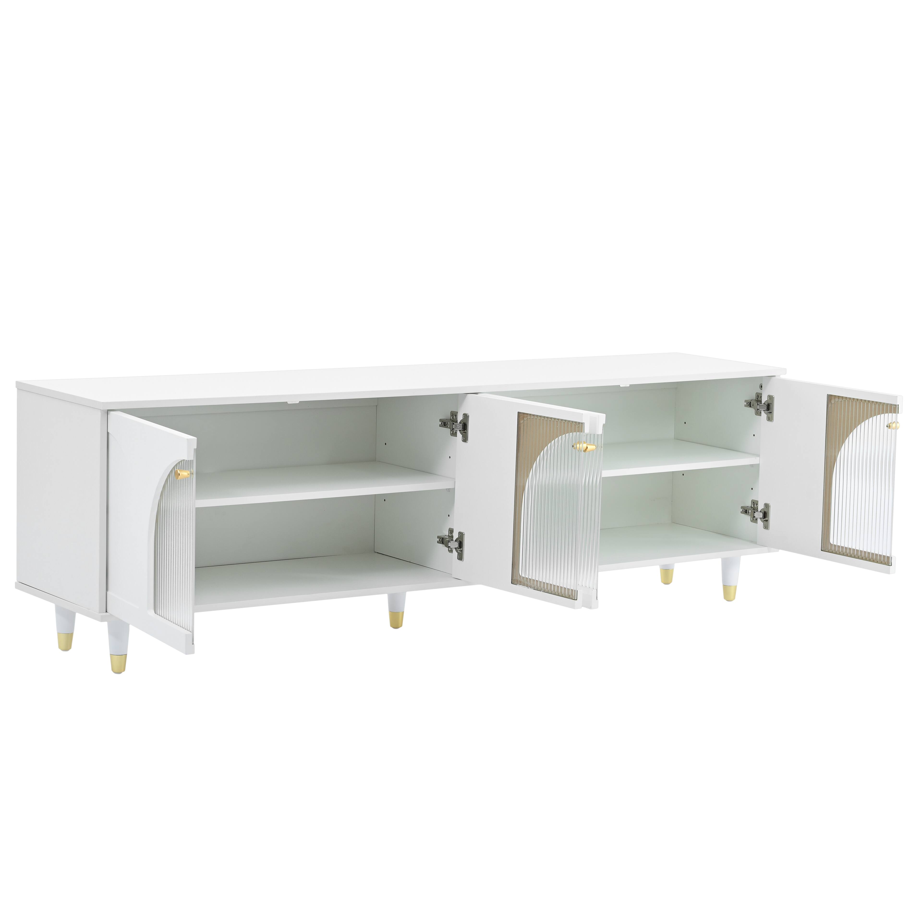 Alt View 7. APRILSOUL - Contemporary TV Stand for TVs Up to 78 Gold Handles Arch Fluted Glass Living Room White - White.