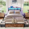 Front. Furnulem - Bed Frame with Storage Drawers Bookcase Headboard Charging Station LED Lights Heavy Duty Support No Box Spring Needed - Brown.