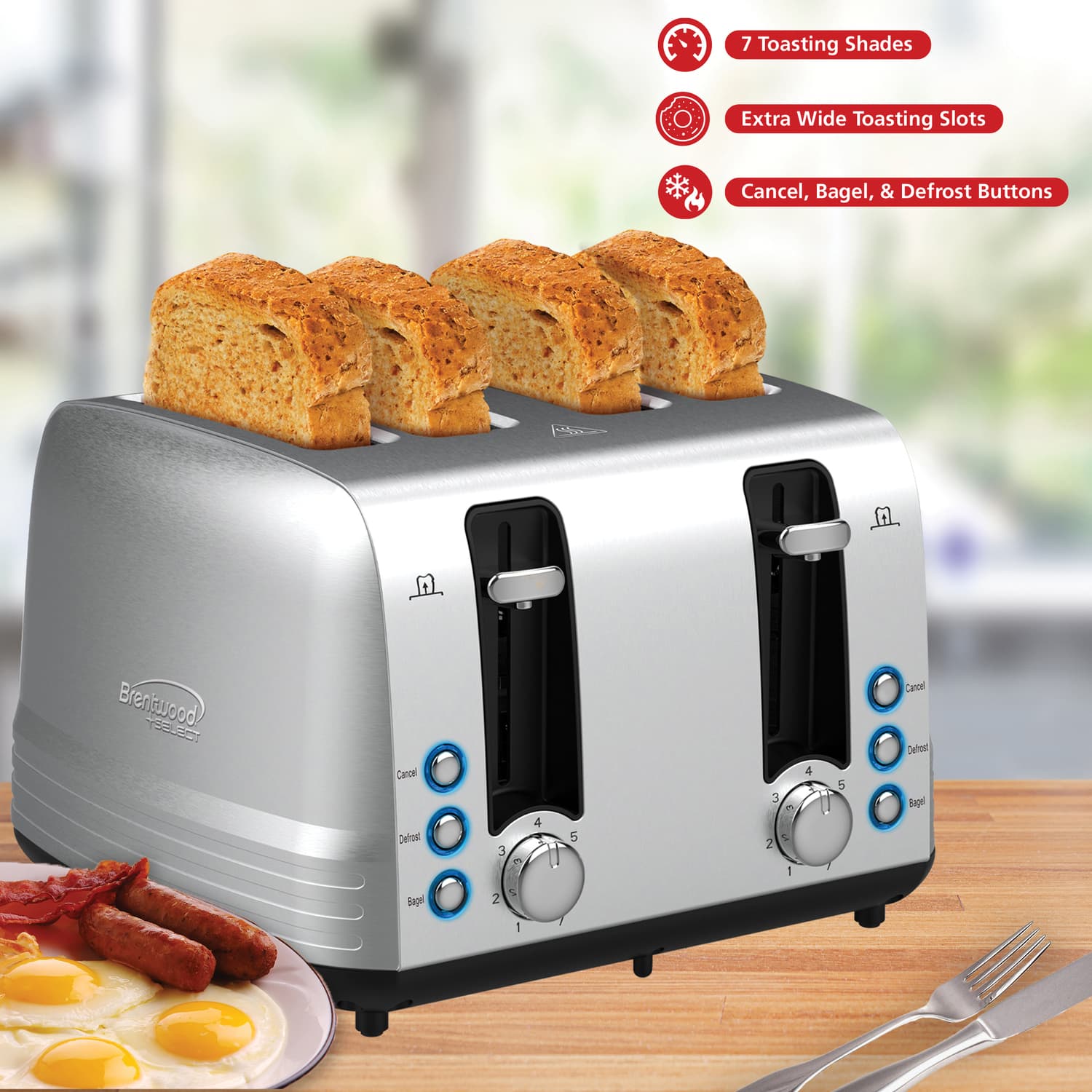 Brentwood Select Extra Wide 4 Slot Toaster - Thumbnail 3