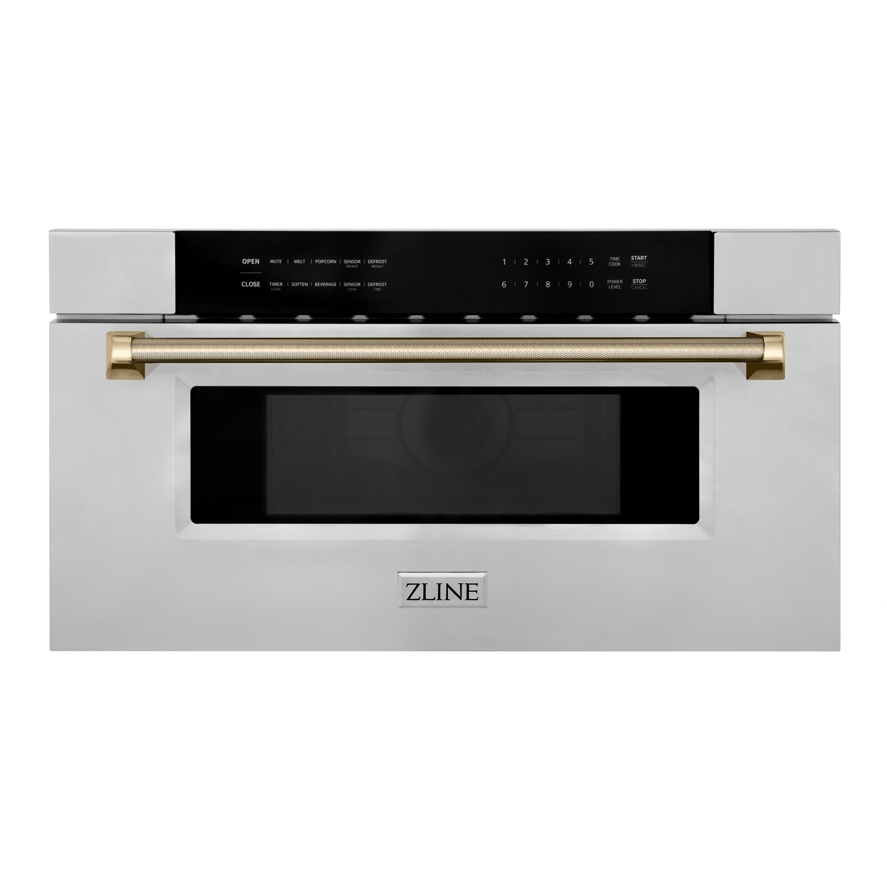 ZLINE - Autograph 30 in. 1.2 cu. ft. Built-in Microwave Drawer and Polished Gold Helix Handle - Stainless Steel - Front_Zoom