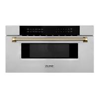 ZLINE - Autograph 30 in. 1.2 cu. ft. Built-in Microwave Drawer and Polished Gold Helix Handle - Stainless Steel - Front_Zoom