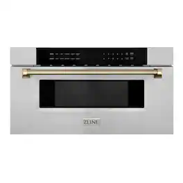 ZLINE - Autograph 30 in. 1.2 cu. ft. Built-in Microwave Drawer and Polished Gold Helix Handle - Stainless Steel