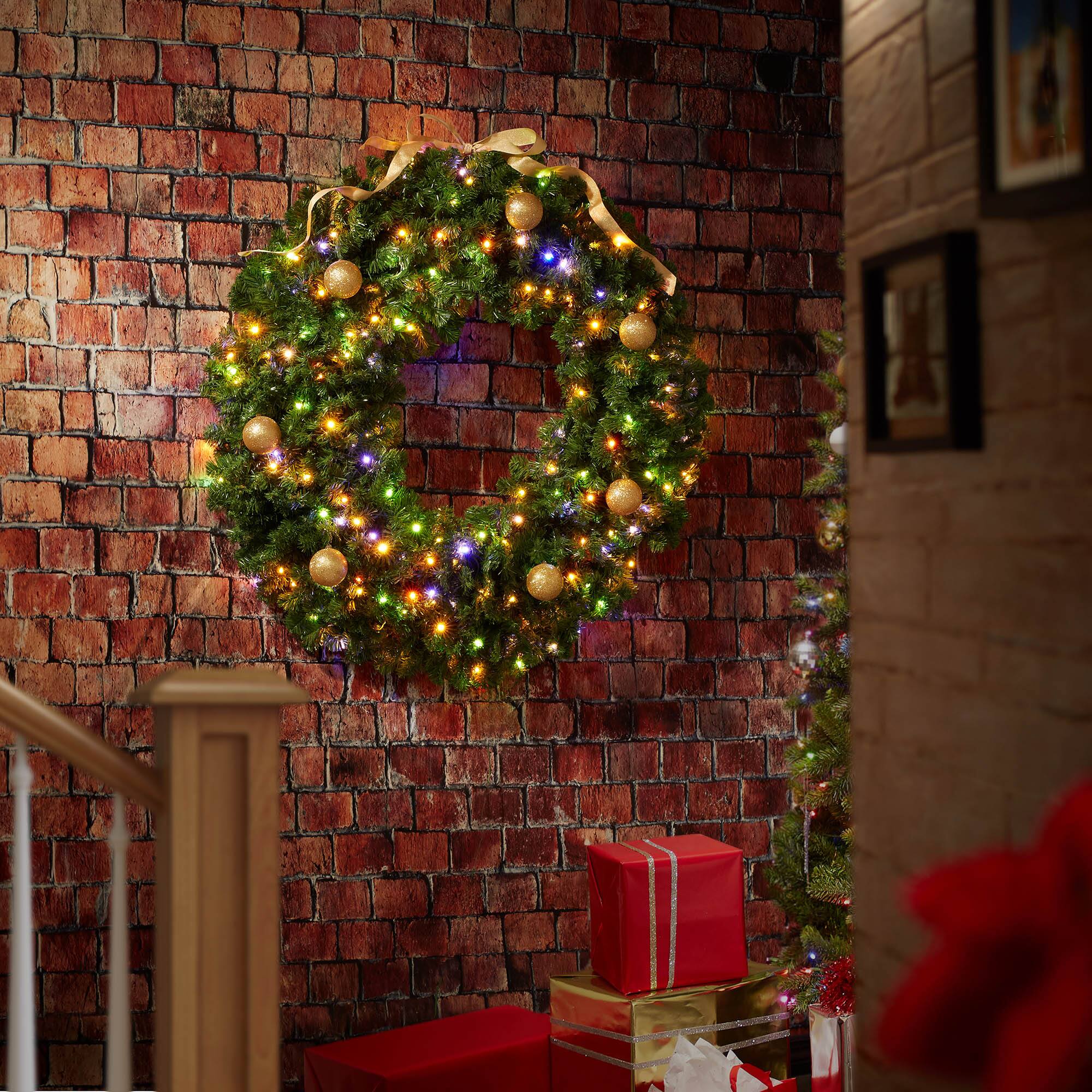 Alt View 6. Casafield - Green Fir Artificial Holiday Christmas Wreath Holiday Décor - Green Multicolor Lights.