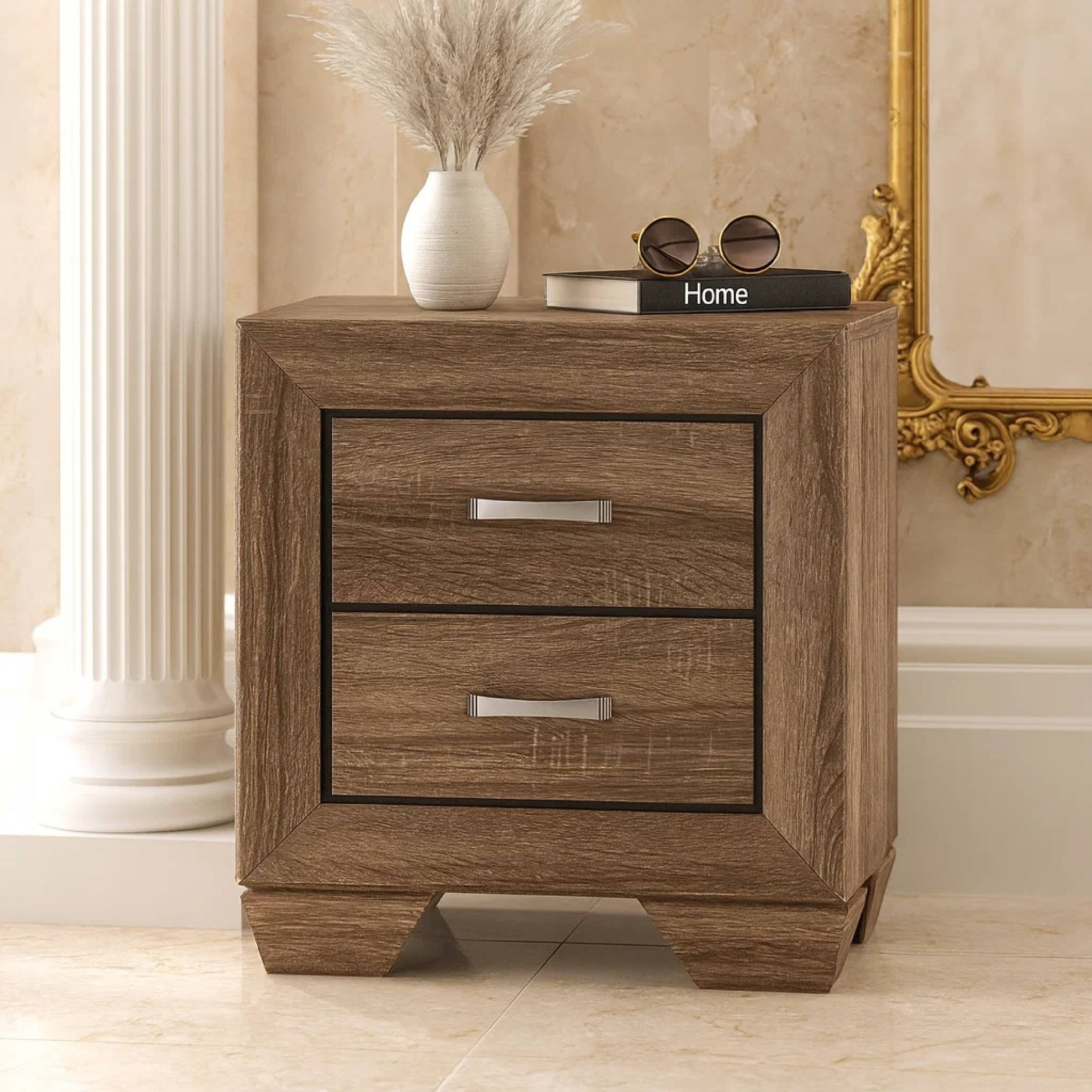 Alt View 2. Manhattan Lane - Transitional Style Wooden Nightstand with Two Drawers and Tapered Feet - Brown.