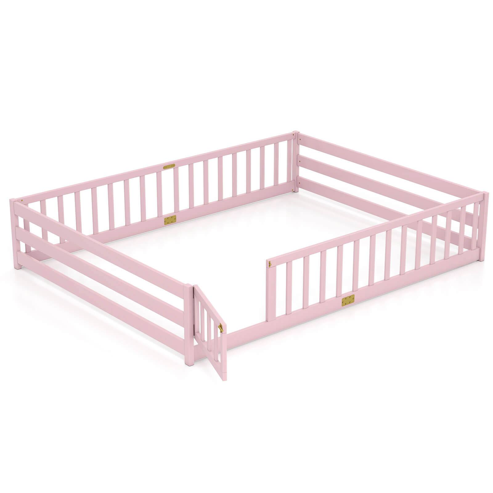 Alt View 8. Costway - Costway Queen Size Floor Bed with Full Length Safety Guardrails & Door for Boys, Girls - Pink.