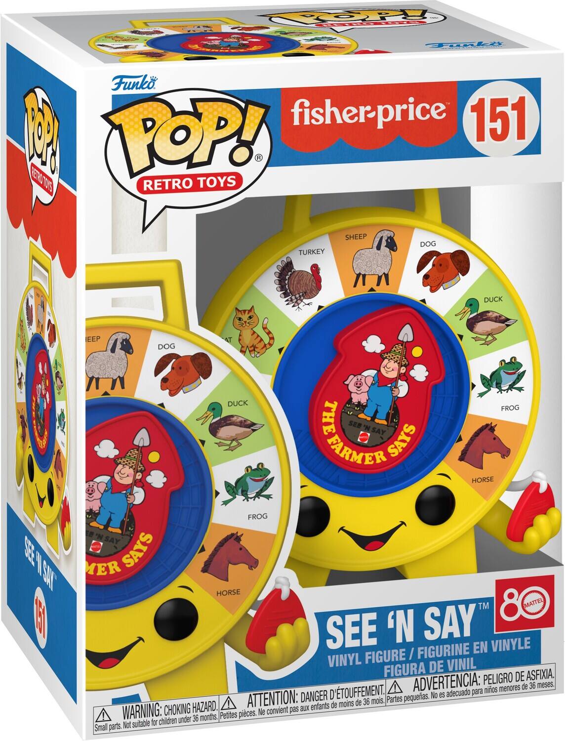 TOP CE Fili Funko fisher-price 151 POP! RETRO TOYS SHEEP DOG TURKEY DUCK EEP DOG DUCK HT SEE 'N SAY FARMER SAYS FROG HORSE FROG 35 MER SAYS SAT HORSE TM 8 MATTEL 1 SEE 'N SAY FIGURINE EN VINYLE VINYL FIGURE / FIGURA DE VINIL PELIGRO DE ASFIXIA. D'TOUFFEMENT. ADVERTENCIA: para nios menores de 36 meses DANGER pequeas. No es adecuado HAZARD. ATTENTION: aux enfants de moins de 36 mois. Partes WARNING: CHOKING Petites pices. Ne convient pas children under 36 months, Not suitable for Small parts