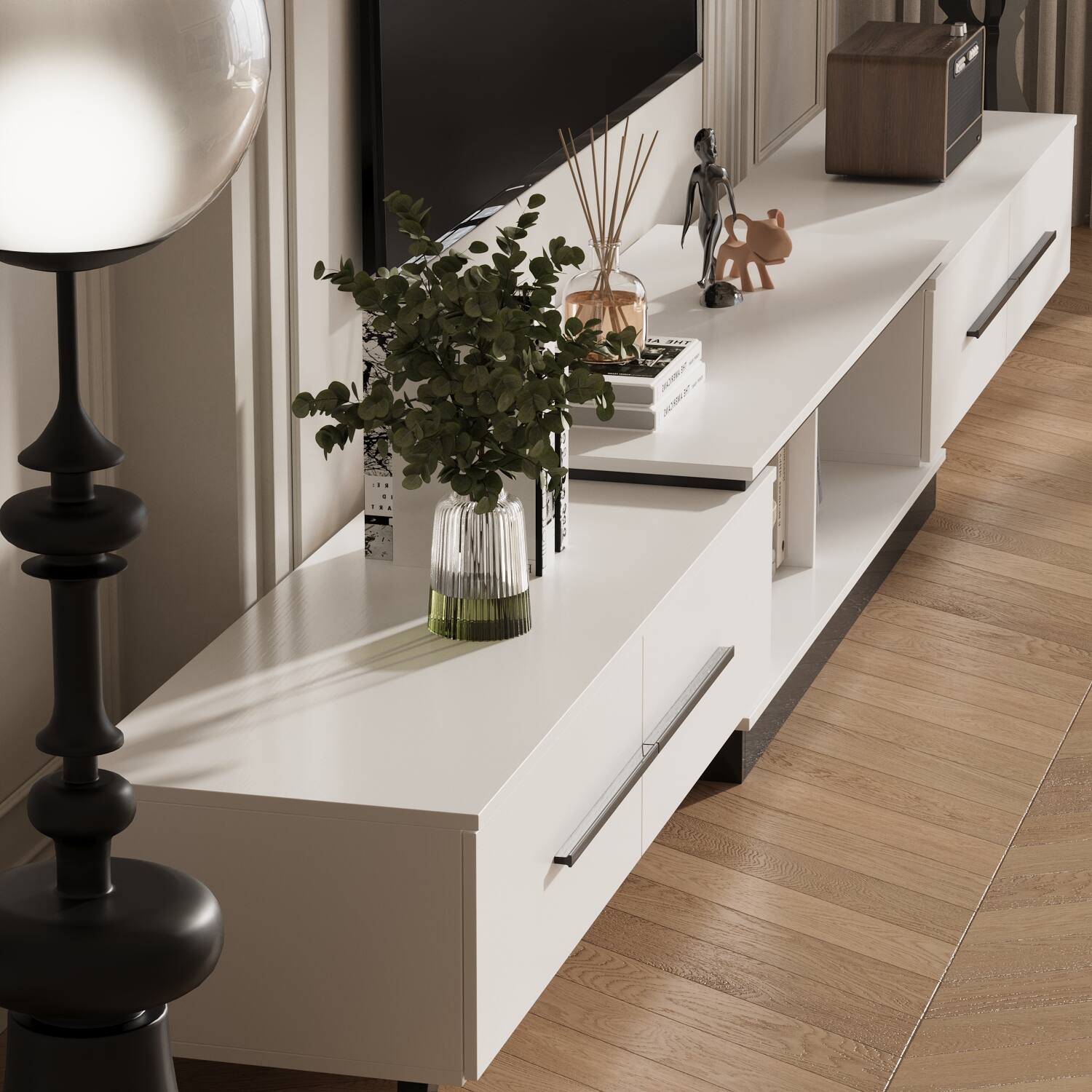 Alt View 5. FUFU & GAGA - FUFU&GAGA Modular TV Stand - Fits 60" TVs, Convertible Design, White Finish - White.