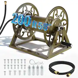 VEVOR - Wall Mounted Garden Hose Reel, Holds 200 Feet of 5/8-inch Hose, Outdoor Heavy-Duty Waterhose Holder Winder - Bronze