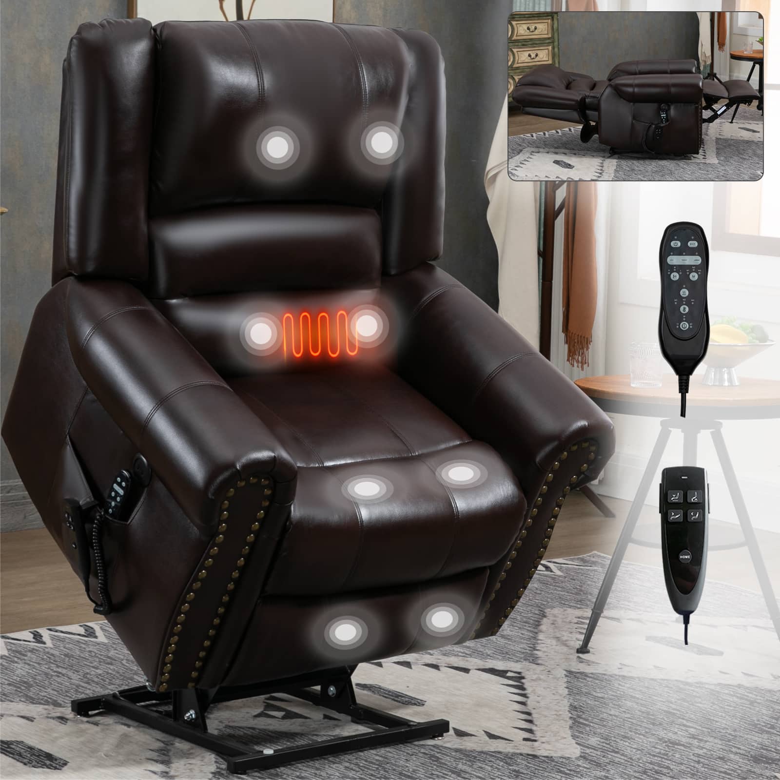 Anysun - Power Lift Recliner w/ Heat & Massage, Dual Motor, Infinite Positions, 350 lbs Cap, Faux Leather, USB - Antique brown price history on PriceWatchPro