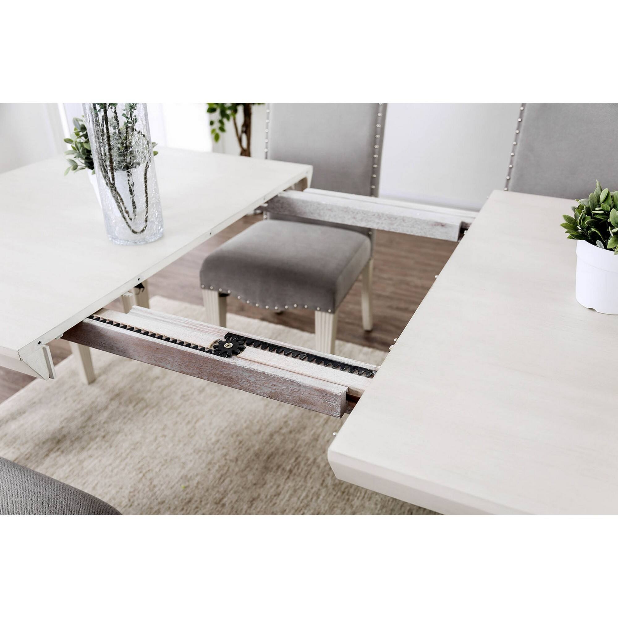Alt View 1. Manhattan Lane - Rectangular Acacia Wood Dining Table With Engraved Tapered Legs, White - White.