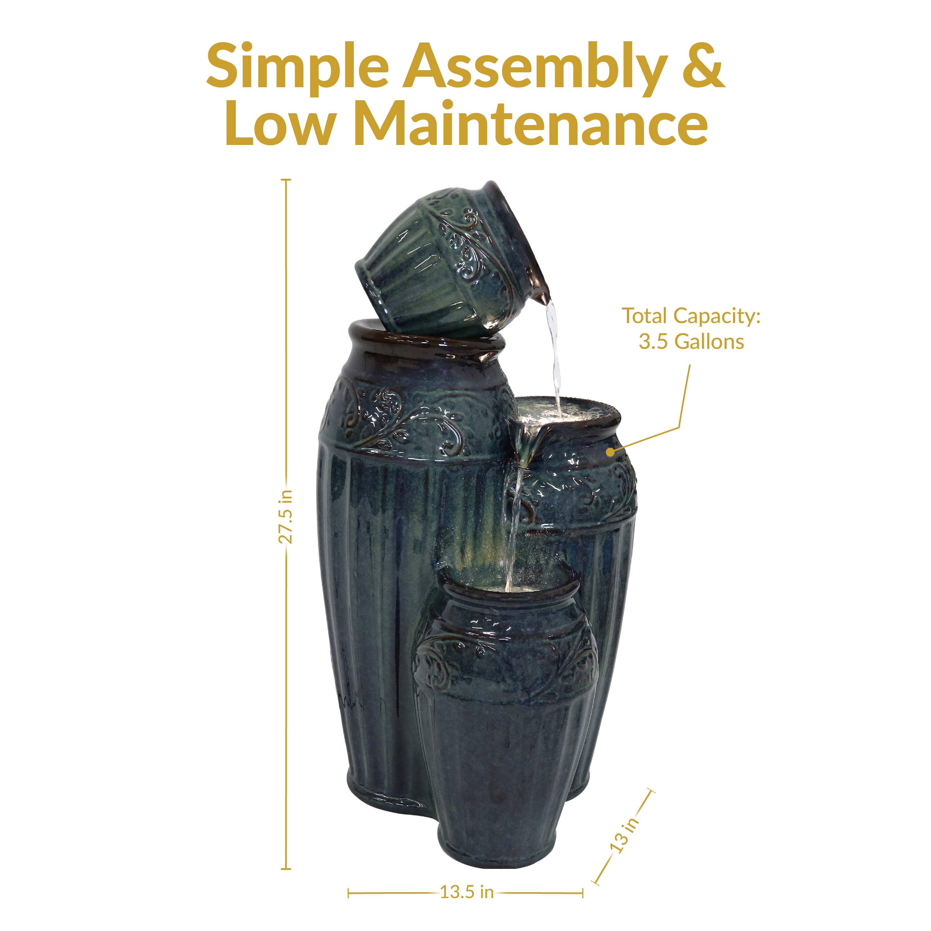Simple Assembly & Low Maintenance  
Total Capacity: 3.5 Gallons  
Dimensions: 27.5 in H x 13.5 in W x 13 in D