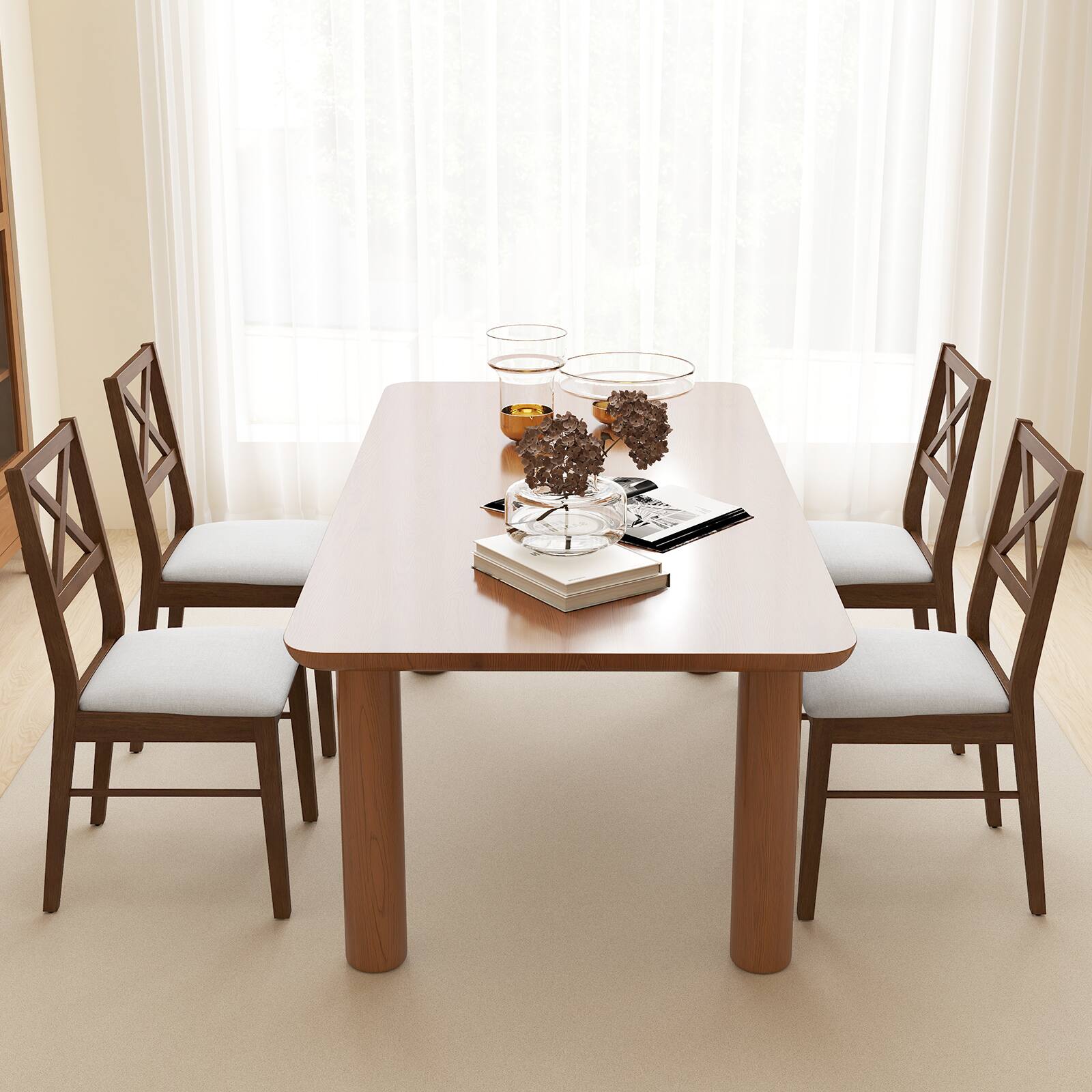 Alt View 1. Gymax - Gymax Dining Chairs Set of 4 Upholstered Kitchen Side Chairs w/ Rubber Wood Frame Brown & White - Brown, White.