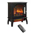 Front. GOODSILO - 18"" Electric Infrared Quartz Fireplace Stove with Remote - Freestanding Design - Antique Black.