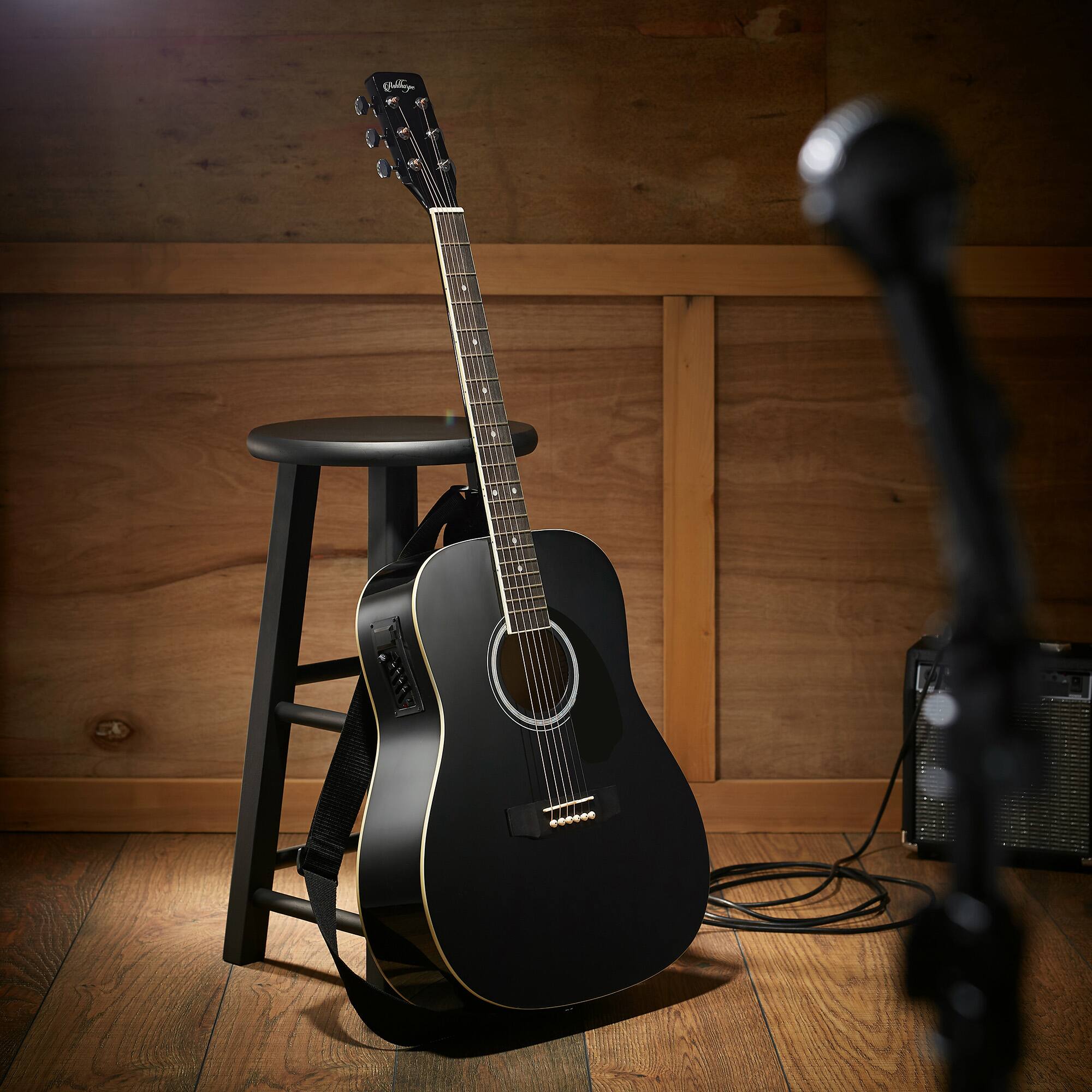 Alt View 1. Ashthorpe - Full-Size Dreadnought Acoustic-Electric Guitar Bundle - Tonewoods - Black.