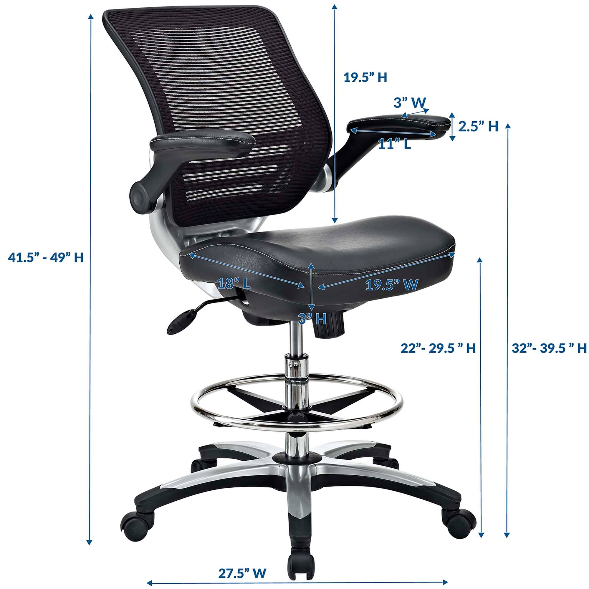 - Height: 41.5" - 49"
- Width: 27.5"
- Depth: 18"
- Seat Height: 22" - 29.5"
- Seat Width: 19.5"
- Seat Depth: 11"
- Back Height: 19.5"
- Back Width: 3"
- Armrest Height: 2.5"
- Armrest Width: 3"
- Overall Height: 32" - 39.5"